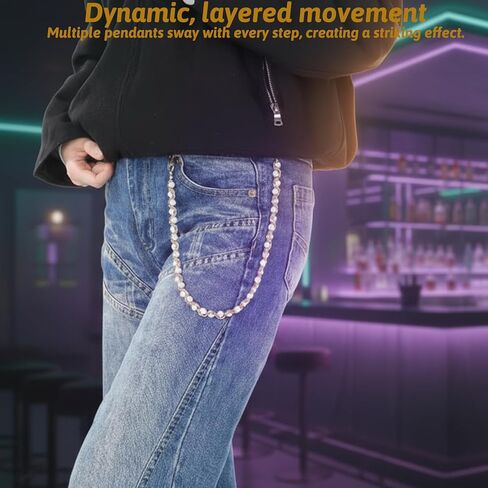 Pearl Wallet Chain, Hip Hop Gold Pants Chain, Exquisite Gold Wallet Chains for Men Women Street Punk Jewelry in Saudi Arabia