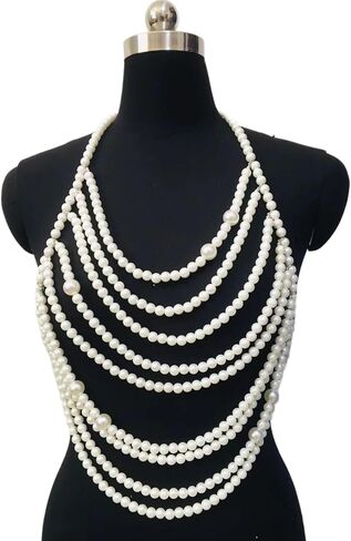 White Big Pearl Tassel Bra Chain Jewelry Bikini Multi-layered Beaded Body Chain Festival Rave Pearl Bralette Chest Chain Jewelry for Women in Saudi Arabia