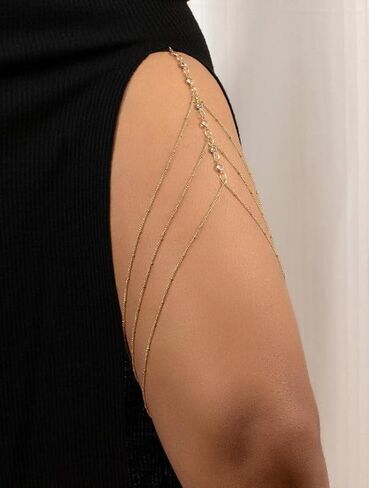 Gold Rhinestone Body Chain Adjustable Thigh Harness for Women Summer Beach Jewelry Accessories in Saudi Arabia