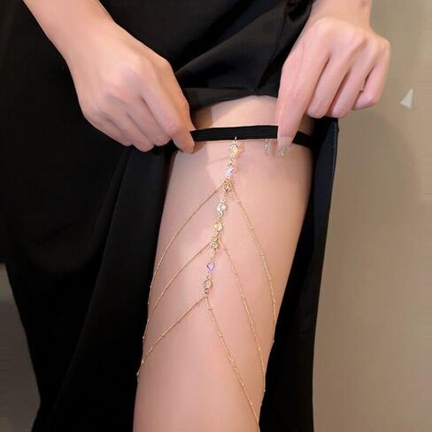 Gold Rhinestone Body Chain Adjustable Thigh Harness for Women Summer Beach Jewelry Accessories in Saudi Arabia
