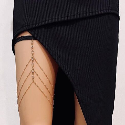Gold Rhinestone Body Chain Adjustable Thigh Harness for Women Summer Beach Jewelry Accessories in Saudi Arabia