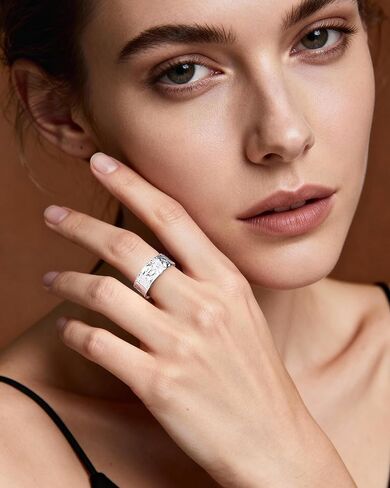 Adjustable Open Ring for Women - Sterling Silver Hammered Texture Statement Ring, Stackable Fashion Jewelry in Saudi Arabia