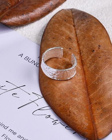 Adjustable Open Ring for Women - Sterling Silver Hammered Texture Statement Ring, Stackable Fashion Jewelry in Saudi Arabia
