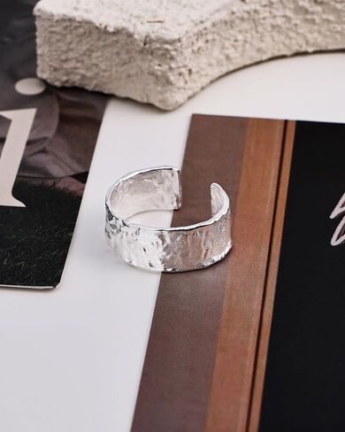 Adjustable Open Ring for Women - Sterling Silver Hammered Texture Statement Ring, Stackable Fashion Jewelry in Saudi Arabia