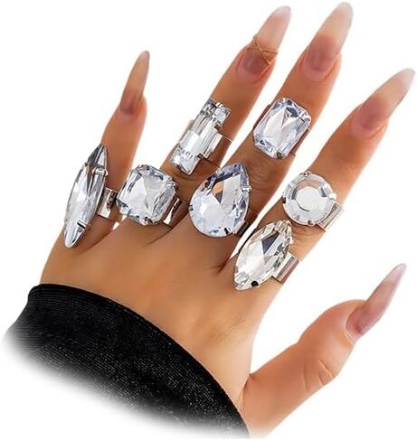7Pcs Large Blood Red Crystal Knuckle Rings Pack for Women Chunky Rhinestone Stack Big Finger Ring Set Trendy Stackable Oversized Jewelry Accessories Gifts in Saudi Arabia