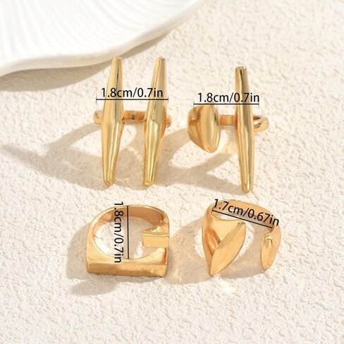Gold Geometric Open Ring Set for Women, 4Pcs Adjustable Minimalist Rings, Abstract Sculptural Jewelry Set for Daily Wear and Gift in Saudi Arabia