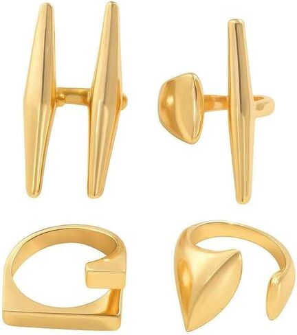 Gold Geometric Open Ring Set for Women, 4Pcs Adjustable Minimalist Rings, Abstract Sculptural Jewelry Set for Daily Wear and Gift in Saudi Arabia