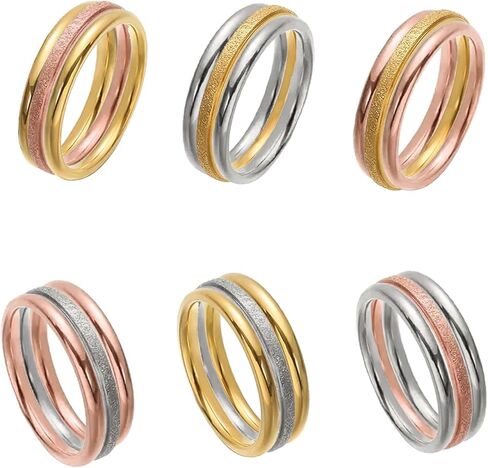 9 Pack Stackable Rings for Women - Dainty Titanium Steel Womens Ring, Silver, Gold, Rose Gold, Triple Band Design, Textured and Smooth Finish,Minimalist Thin Rings for Daily/Wedding/Party in Saudi Arabia