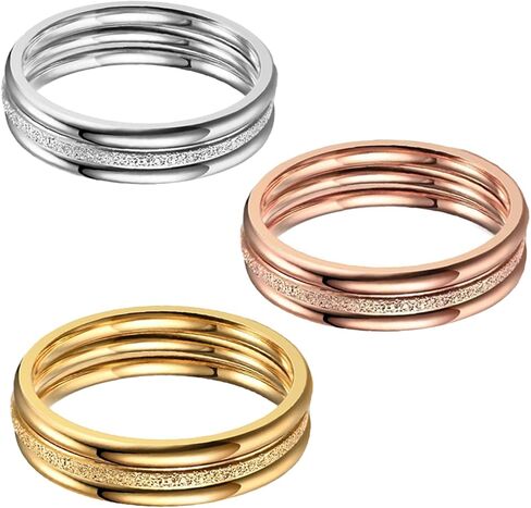 9 Pack Stackable Rings for Women - Dainty Titanium Steel Womens Ring, Silver, Gold, Rose Gold, Triple Band Design, Textured and Smooth Finish,Minimalist Thin Rings for Daily/Wedding/Party in Saudi Arabia