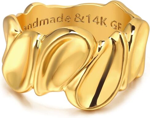 Gold Concave Ring for Women Twisted 14K Gold Plated Minimalist Stack Chunky Band Finger Jewelry Size 10 in Saudi Arabia