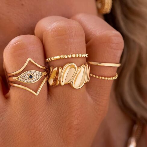 Gold Concave Ring for Women Twisted 14K Gold Plated Minimalist Stack Chunky Band Finger Jewelry Size 10 in Saudi Arabia