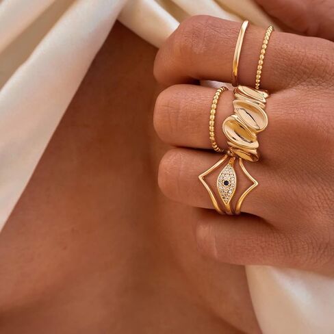 Gold Concave Ring for Women Twisted 14K Gold Plated Minimalist Stack Chunky Band Finger Jewelry Size 10 in Saudi Arabia