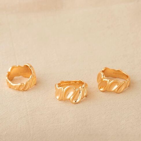 Gold Concave Ring for Women Twisted 14K Gold Plated Minimalist Stack Chunky Band Finger Jewelry Size 10 in Saudi Arabia