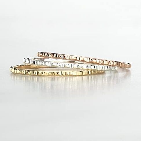Mixed Metal Tri Color Hammered Stacking Rings in Saudi Arabia