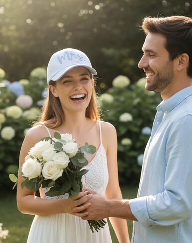InnoBeta Bride Gifts Mrs. قبعة زفاف للرجال والنساء - قبعة مطرزة من القطن المغسول قابلة للتعديل - هدية من صديق - شيء أزرق in Kuwait