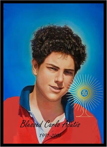 هدايا من Lulee, LLC Carlo Acutis the Saint in أحذية رياضية كوارتز ناري 10 مم مسبحة مطرزة مع صليب مطلي بالذهب وقطعة مركزية كابوشون مع صورة ملونة تتضمن بطاقة صلاة مباركة in Saudi Arabia