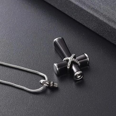 Onyx Diamond Cross Urn Pendant Necklace for Memorial Cremation Ashes Keepsake - Black in Saudi Arabia