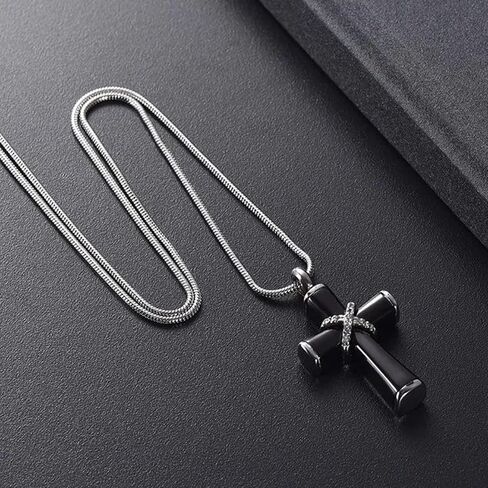 Onyx Diamond Cross Urn Pendant Necklace for Memorial Cremation Ashes Keepsake - Black in Saudi Arabia