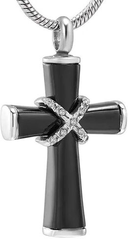 Onyx Diamond Cross Urn Pendant Necklace for Memorial Cremation Ashes Keepsake - Black in Saudi Arabia