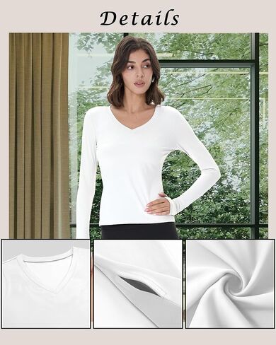 3 Pack Womens Long Sleeve Compression Shirts Workout Yoga V Neck Thumb Hole Tight Tops Lightweight Gym Running Tees(Brown, White, Black,XX-Large) in Saudi Arabia