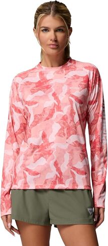 Columbia Womens PFG Super Tidal Tee Long Sleeve Fishing Shirt, Tiki Pink Leaf Camo, X-Small in Saudi Arabia