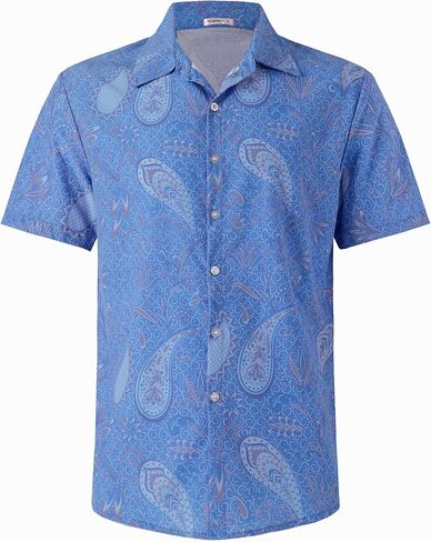 BOJIN Men's Hawaiian Tropical Floral Wrinkle Free Aloha Summer Beach Vacation Short Sleeve Button Down Casual Shirt in Kuwait