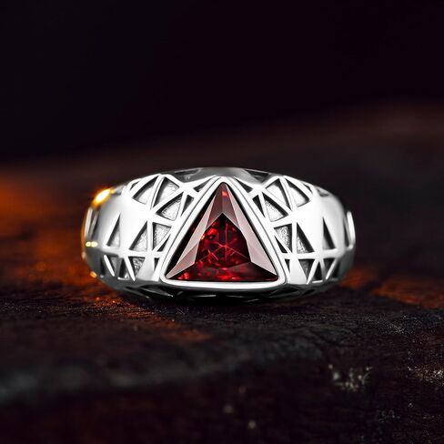 Men’s Ruby Ring 925 Sterling Silver – Triangular Gemstone Victorian Style, Unique Handmade Jewelry, July Birthstone Gift for Father in Saudi Arabia