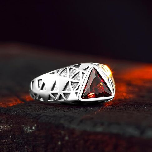 Men’s Ruby Ring 925 Sterling Silver – Triangular Gemstone Victorian Style, Unique Handmade Jewelry, July Birthstone Gift for Father in Saudi Arabia