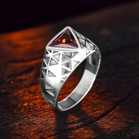 Men’s Ruby Ring 925 Sterling Silver – Triangular Gemstone Victorian Style, Unique Handmade Jewelry, July Birthstone Gift for Father in Saudi Arabia