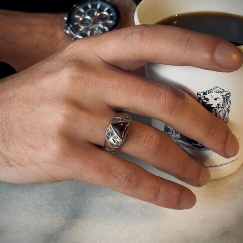 Men’s Ruby Ring 925 Sterling Silver – Triangular Gemstone Victorian Style, Unique Handmade Jewelry, July Birthstone Gift for Father in Saudi Arabia