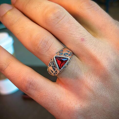 Men’s Ruby Ring 925 Sterling Silver – Triangular Gemstone Victorian Style, Unique Handmade Jewelry, July Birthstone Gift for Father in Saudi Arabia