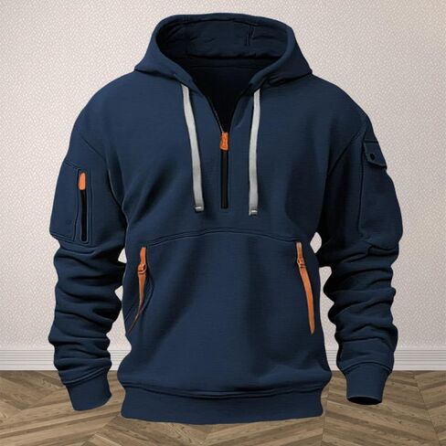 Men's Long Sleeve Full Zip Hoodie, Contrast Zipper Casual Pullover, Lightweight French Terry Sweatshirt for Men in Saudi Arabia