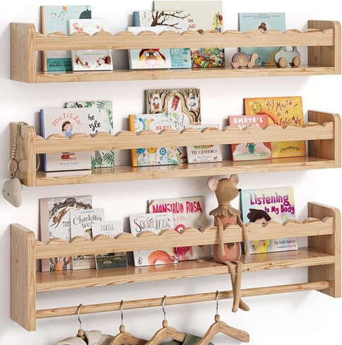 Nursery Book Shelves, Scalloped Shelves, Floating Book Shelves for Wall, Nursery Deocr for Baby, Toddler(Wood, 23 Inches) in Saudi Arabia