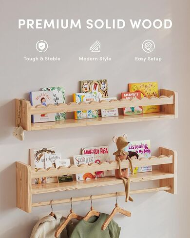 Nursery Book Shelves, Scalloped Shelves, Floating Book Shelves for Wall, Nursery Deocr for Baby, Toddler(Wood, 23 Inches) in Saudi Arabia