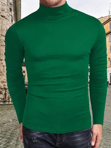 Mens Turtleneck Pullover Slim Fit Long Sleeve Basic Knit Sweater Lightweight Fall Winter Tops in Saudi Arabia