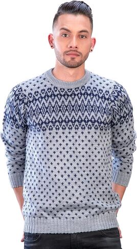 Nordic Gray and Blue Crewneck Soft Alpaca Sweater for Men Baldur in Kuwait