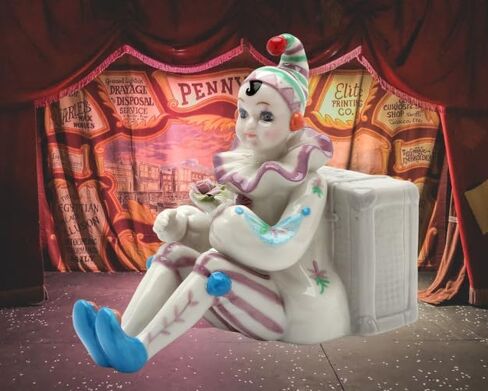 Cosmos Gifts Fine Porcelain Lady Clown Joker Doll Sit by Travelling Luggage Music Box Figurine Plays Music Tune of What A Wonderful World 7 inches in Saudi Arabia