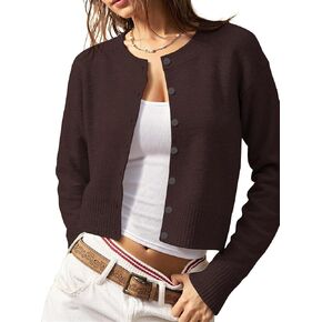 Women's Cropped Knit Cardigan Sweater – Button Down Long Sleeve Slim Fit Gray Fall Layering Top in Saudi Arabia