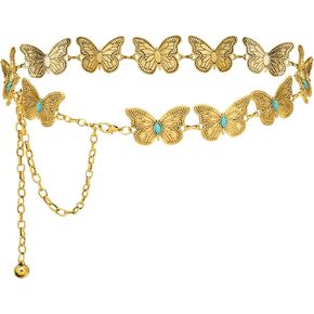 Women Western Chain Belt Adjustable Turquoise Metal Waist Chain Boho Chain Link Belt for Jeans or Dresses in Saudi Arabia