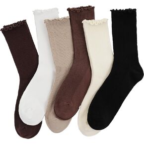 6 أزواج من الجوارب المكشكشة للنساء، جوارب مكشكشة للنساء، جوارب ناعمة بلون سادة على الكاحل وحافة الخس الناعمة in Kuwait