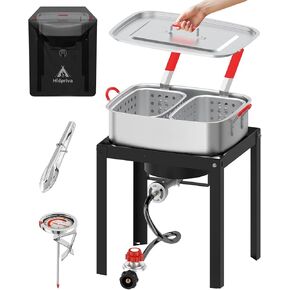 10QT ألومنيوم أسماك مقلاة مع سلة | مقلاة عميقة مع غطاء | مقياس الحرارة | مقلاة ملقط ومقبض قبضة سهلة لطهي المأكولات البحرية | البطاطس المقلية | أجنحة الدجاج in Kuwait