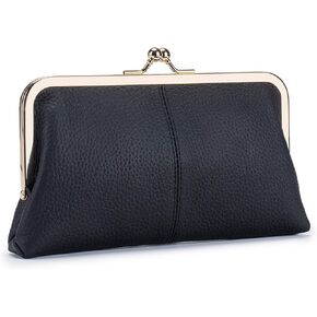 Vintage Style Kiss Lock Clutch Purse for Women, Genuine Leather with Multiple Card Slots for Travel ﻿ (Wine Red) in Kuwait