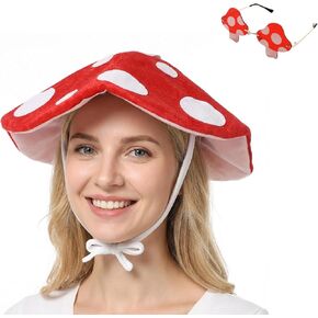 Red Mushroom Costume with Mushroom Hat Glasses Cosplay Accessories Party Lightweight Cap Women for Halloween in Kuwait