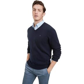 Tommy Hilfiger Men's Cotton V Neck Sweater, Navy in Saudi Arabia