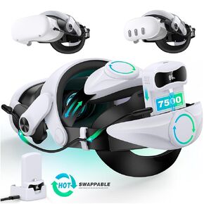 حزام الرأس لـ Meta Quest 3S/Quest 3 مع أقراص تعديل مزدوجة، حزام رأس مريح معزز لـ Oculus Quest 2 مع بطانة ناعمة، بطارية شاشة رقمية - متوازنة/وقت إضافي in Kuwait