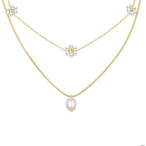 KUMIKUMI 14K الذهب اللؤلؤ قلادة للنساء العصرية، لذيذ القلب الطبقات الذهب القلائد كومة لطيف الشاطئ المختنق القلائد الذهبية للنساء مجموعة الهدايا in Saudi Arabia