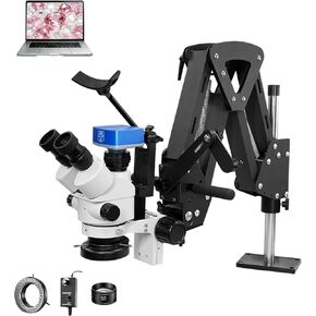 DZQ ZQ-1 Multi-Directional Microscope Micro-Setting Microscope,7X-45X Magnification,0.7X-4.5X Zoom Objective,60-Led Ring Light,Spring Bracket,Includes 0.5X Barlow Lens in Kuwait