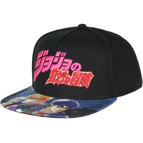 قبعة Bioworld JoJo's Bizarre Adventures ذات حافة مطرزة قابلة للتعديل للبالغين، قبعة OSFM باللون الأسود in Kuwait