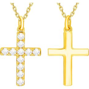 HMJ Cross Necklace for Women 925 Sterling Silver, Cubic Zirconia Cross Pendant Choker Necklace Double Sided Wear, Crucifix Charm Chain Dainty Jewelry Gift for Mom Wife in Saudi Arabia