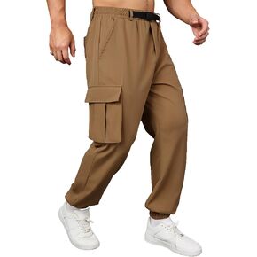 Mens Cargo Jogger Pants with Adjustable Buckle Belt Lightweight Loose Tapered Fit Utility Multi-Pocket in Saudi Arabia